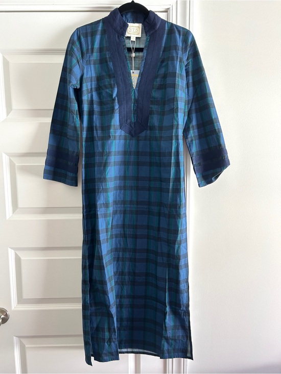 Sail to Sable Dresses & Skirts - Sail to Sable blue and Green Plaid Long Sleeve Caftan Tunic Dress NWT